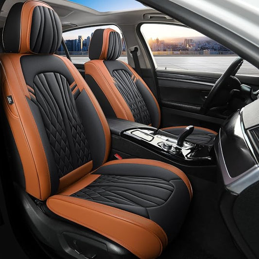 MINGBRON Leather Car Seat Covers,Car Seat Protector Waterproof,Seat Covers Full Set, Car Seat Protectors 5 Seats,Automotive Seat Covers Fit Most Cars Black&Brown