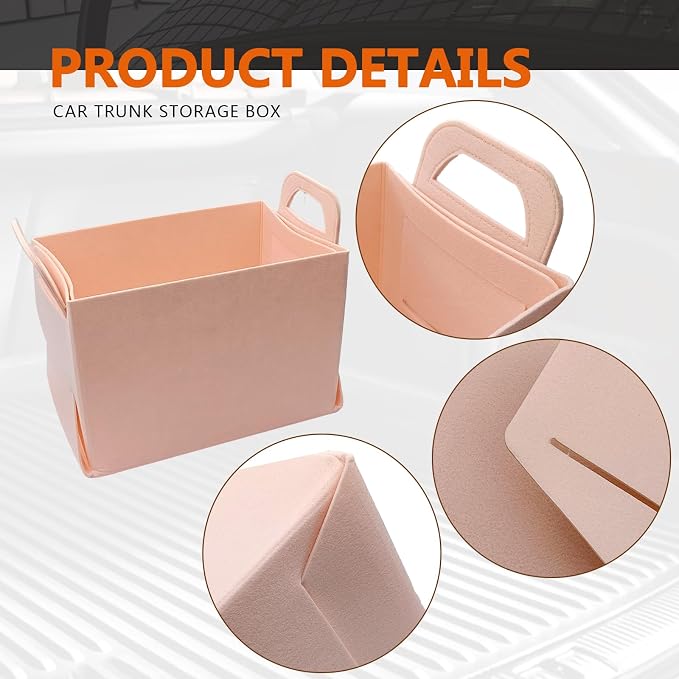Felt Car Trunk Organizer, Foldable Vehicle Storage Box, Large Capacity Multi-Purpose Automotive Interior Accessories for Cars, SUV, Sedan, Truck (Pink)