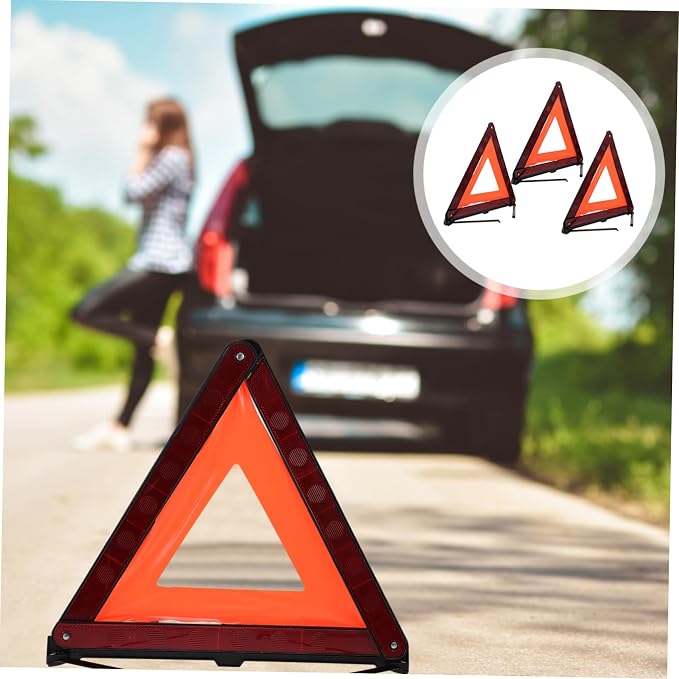 MAGICLULU 3pcs Roadside Warning Triangle Sign Kit Reflective Emergency Warning Signs for Vehicles Design for Easy Storage Stable Base for Night