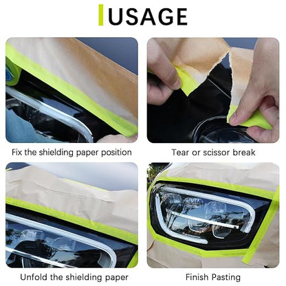 Tape and Drape, 18” x 100 feet Masking Paper for Painting, Pre-Taped Masking Paper with Adhesive, Paint Tape, Car Protection Covering Paper for Car and Furniture, Floor (2 Pack)