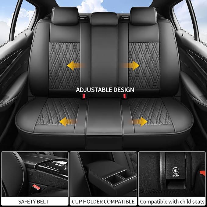 Car Seat Covers Compatible with Hyundai Accent 2017-2025 2026 - Full Set 5 Seats Luxury Leather All-Weather Seat Cushions & Protectors, Waterproof & Breathable, Airbag Compatible (Black)