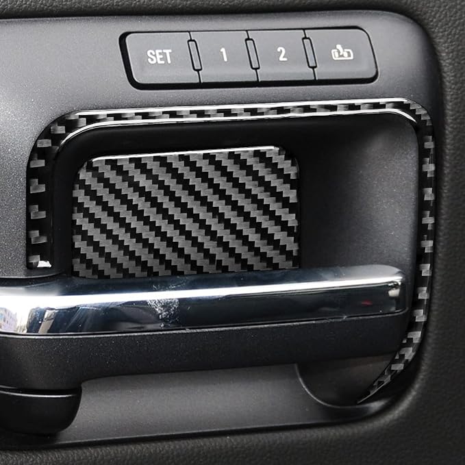 Real Premium Carbon Fiber Fit for Chevy Silverado/GMC Sierra 1500 2014-2018 for 2500/3500HD 2015-2019 Car Door Bowl Handle Kit Panel Trim Decals Sticker Auto Interior Accessories Cover Black