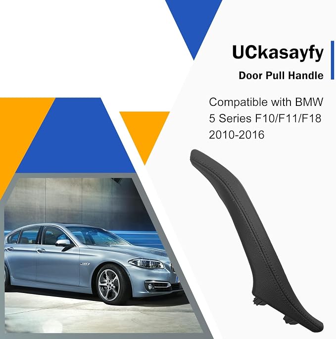 Leather Side Door Pull Handle Cover Compatible with BMW 5 Series F10/F11/F18 520 523 525 528 530 535 2010-2016,Right Passenger Inner Door Handle Assembly(Black, Right)