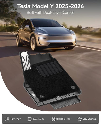 3W Tesla Model Y Juniper Floor Mats(not for Standard), Metal Pedal, Carpets Double Layer, 2025 2026 Model Y Accessories, TPE All Weather Waterproof Custom Fit Liners, Vigormold™