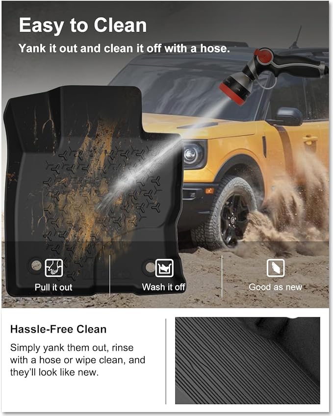 Kiwi Master Floor Mats for 2021-2026 Ford Bronco Sport | OEM Replacement MP1Z-7813300-AA, Custom Fit, All Weather Car Mats, Heavy Duty TPE Floor Liners, Front & Rear 2 Row, Black