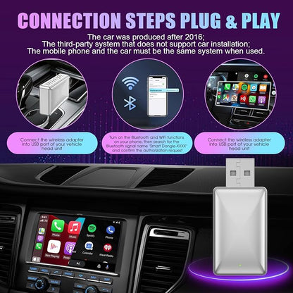 2 in 1 Wireless CarPlay Adapter & Android Auto Adapter Converts Factory Wired CarPlay to Wireless Dongle for OEM Cars from 2016,iPhone iOS 10+/Android 11+(Silver Gray) (Grey)