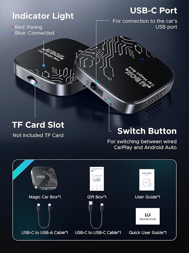 4-in-1 Wireless CarPlay Adapter for Streaming Netflix/YouTube/TikTok/TF Card, 2026 Magic Video AI Box & Android Auto Dongle [Dual Band WiFi, Autolink Pro] Plug & Play, Fits for OEM Wired Car Play Car