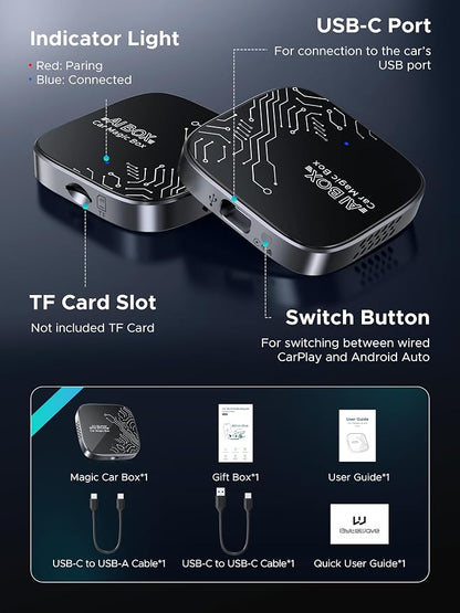 4-in-1 Wireless CarPlay Adapter for Streaming Netflix/YouTube/TikTok/TF Card, 2026 Magic Video AI Box & Android Auto Dongle [Dual Band WiFi, Autolink Pro] Plug & Play, Fits for OEM Wired Car Play Car