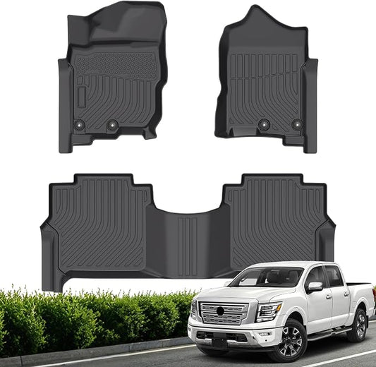 Floor Mats for Nissan Titan 2017-2024 Crew Cab with Rear Under Seat Organize, All Weather TPE Floor Liners Custom Fit Titan Heavy Duty Car Mats 1st & 2nd Mat Accessories Odorless Anti Slip Black