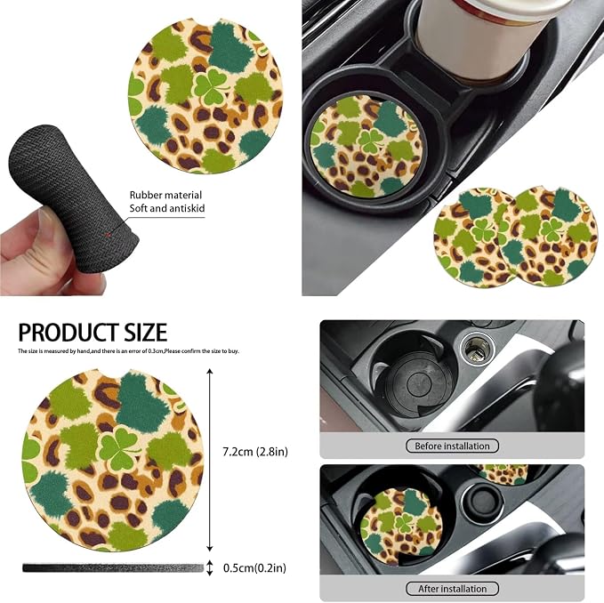 10 Pack St. Patrick's Clover Leopard Car Seat Covers, Irish Day Clovers Front Rear Seat Covers Steering Wheel Cover, African Jungle Cheetah Skin 2 Seat Belt Cover