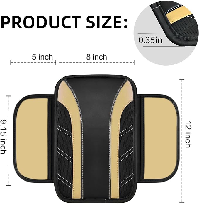 NBTEPEM 10 Pcs Car Floor Mats Full Set & Sport Leather Steering Wheel Cover 14.5-15 inch, Center Console Cover, Seat Belt Cushion, Cup Holder Coaster, Universal Automobile Interior Sets (Beige)