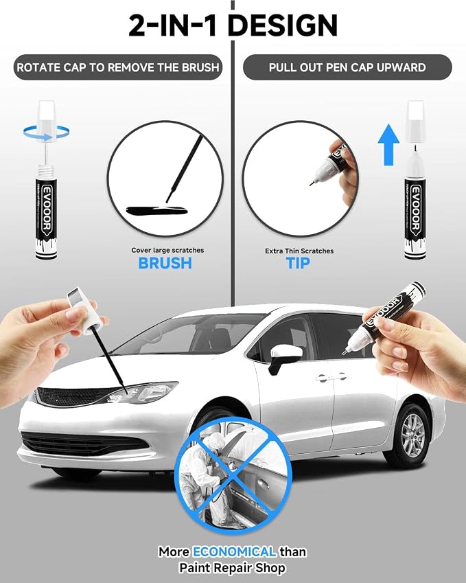 Bright White(PW7/GW7) Touch Up Paint Compatible with Chrysler Exact Match 2 in 1 Touch up Paint for Chips and Nicks Repair with 2pcs Disposable Micro Applicators