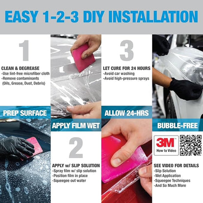 3M Clear Paint Protection Film, 8 mil PPF Vinyl Wrap with Self-Healing Technology, UV Protection, Non-Yellowing, Scratch Resistant, Glossy Finish (12 x 48in)