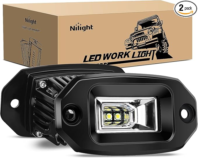 Nilight 2 PCS 20W Flush Mount LED Pods Flood Beam Work Light Offroad Fog Reverse Backup Driving Lights for Bumper Truck ATV UTV SUV Boat