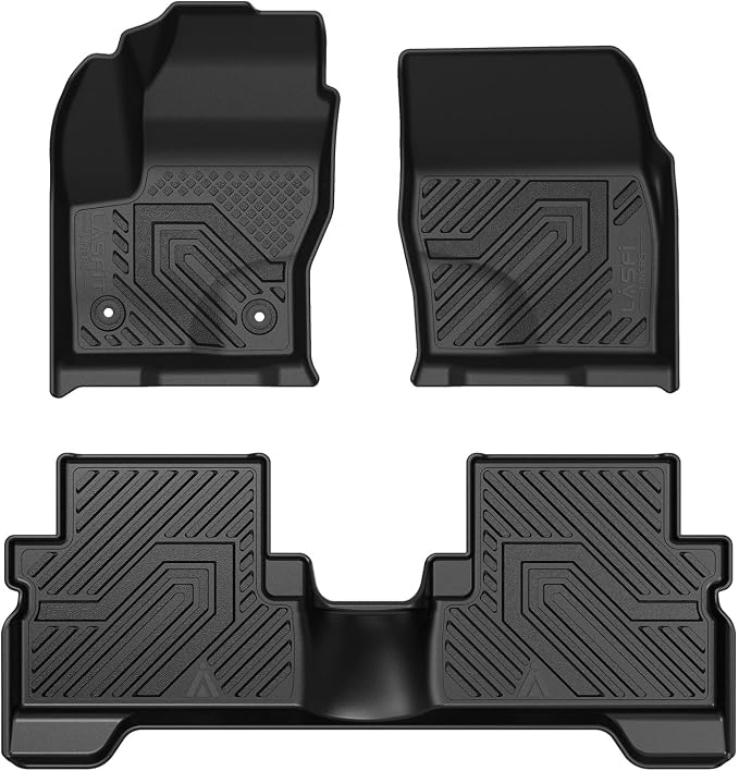 LASFIT Floor Mats for Ford Escape 2019-2013 (Only fit with Adjustable Cargo Floor in Lower Position),Custom Fit All Weather Protector TPE Easy Clean Floor Liners, 1st & 2nd Row, 3PCS Black