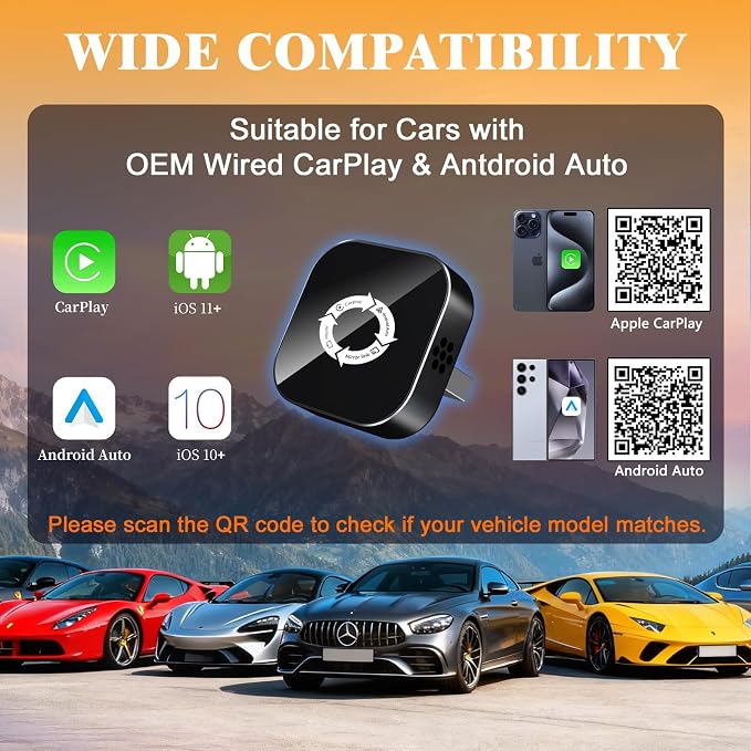 4 in 1 Screen Mirroring Wireless CarPlay Adapte, 2026 Upgraded Wired to Wireless for Apple CarPlay & Android Auto & AirPlay & MirrorLink, Mini USB Car Play Adapter with Type-C Extension, Plug and Play