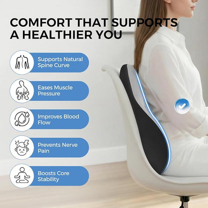 BEBAS Ergonomic Lumbar Support Pillow for Car, Memory Foam Back Support for Driving, Lower Back Pillow for Pain Relief, Comfort Lumbar Cushion for Office Chairs, Car Seat, Wheelchair -Gray