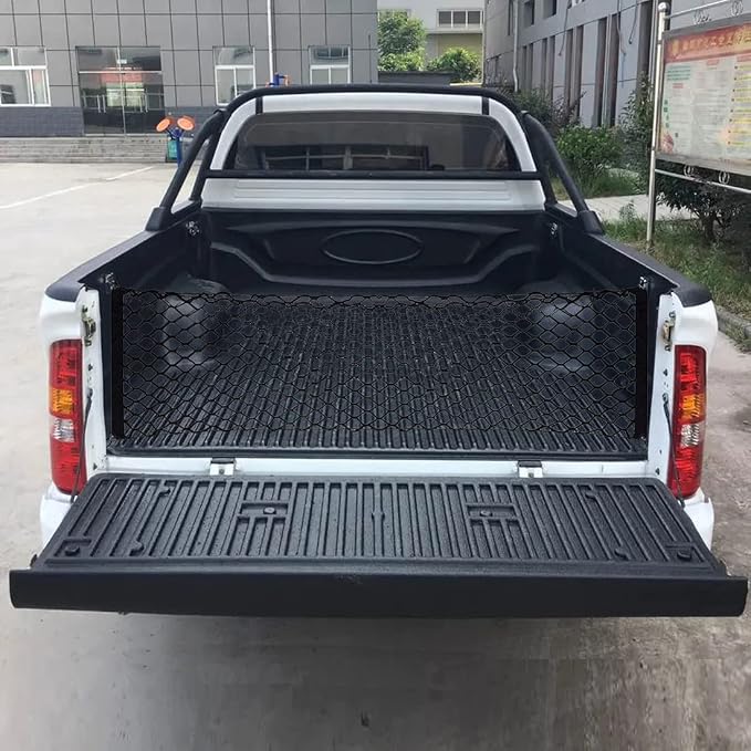 Truck Cargo Organizer Storage Nylon Universal Heavy Duty Net Fit 60" x 16" Cargo Net for Trucks from Chevy (Chevrolet), Ford, Toyota, GMC, Dodge RAM, Jeep with 4 Carabiner Buckles