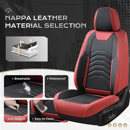 Coverado Front Seat Covers for Cars, 2 Pack Faux Leather Car Seat Covers, Waterproof Automotive Seat Covers Driver Car Seat Protector Car Seat Cushion Universal Fit for Most Cars Trucks SUV, Red&Black