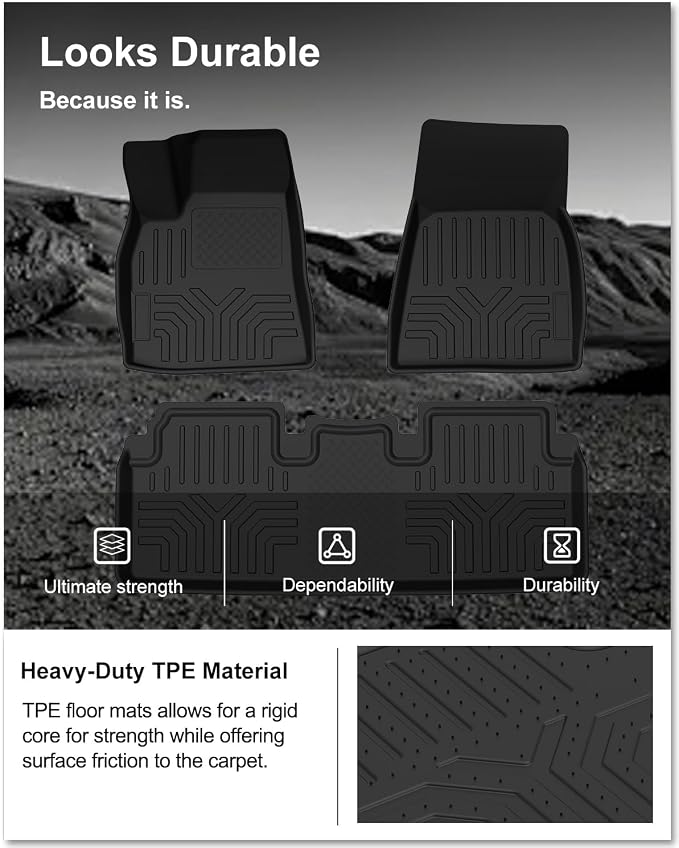 KIWI MASTER Floor Mats for 2012-2020 Tesla Model S, Custom Fit All Weather Car Mats, Heavy Duty TPE Floor Liners, Front & Rear 2 Row, Black
