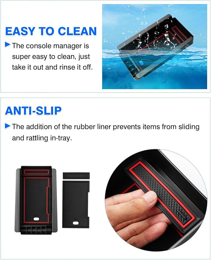 Autorder Center Console Organizer for 2023-2026 Toyota Prius Accessories Armrest Storage Box Secondary Insert Tray with 2 Color Mats