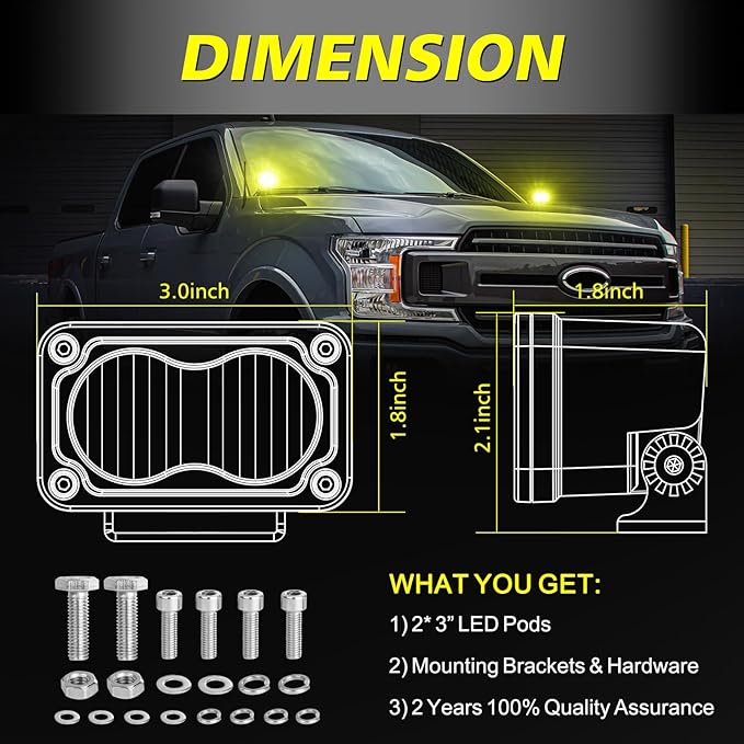 Yellow LED Pods, AKD Part 3 Inch Flood CREE LED Fog Lights 40W Yellow Small Chase Pod Lights Ditch Lights Off Road Driving Lights 2 Packs for Dirt Bike Motorcycle Truck UTV ATV SUV Surron