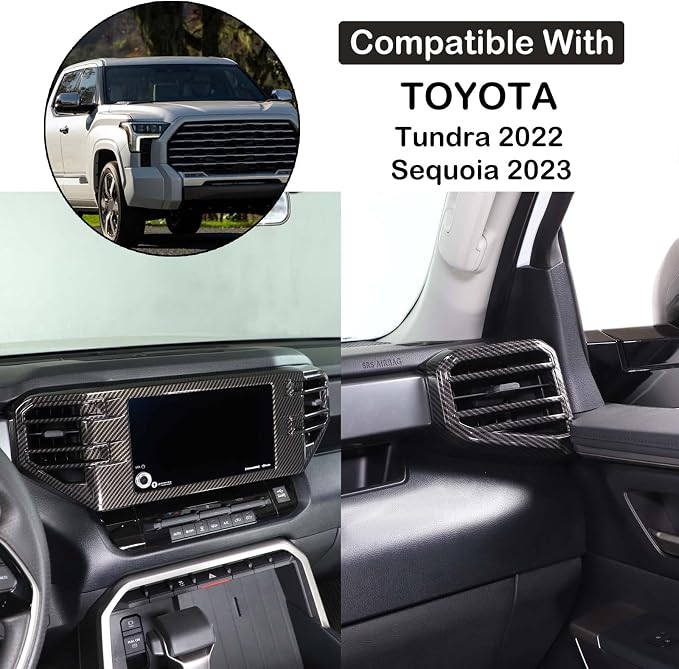 Car Center Console Air Conditioning Outlet Trim Cover Kit Compatible with Toyota Tundra/Sequoia 2022-2026, Dashboard Side A/C Vent Panel Decorative Frame Protection ABS Accessories, For 8-inch Screen