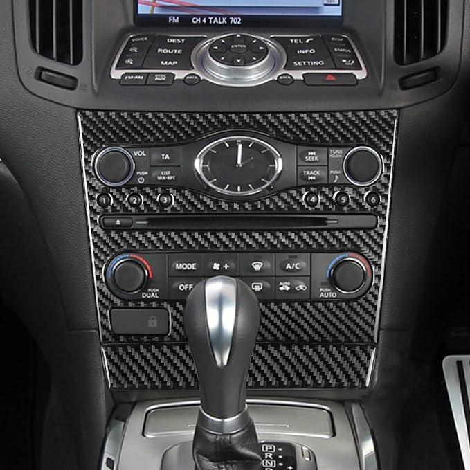 NVCNX Real Carbon Fiber for Infiniti G37 2011 2012 2013 Coupe Sedan Convertible Interior Trim Kit Accessories Cover Decal Set Air Vent Gear Shift Panel Center Console Black/Red 23PCs