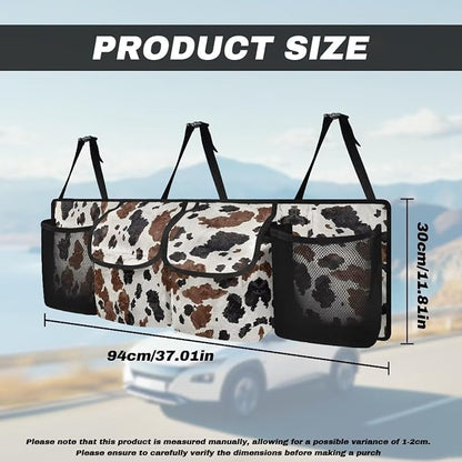 Large Capacity Car Backseat Trunk Organizer with Adjustable Straps Black Hanging Brown Cow Spots Trunk Storage Bag