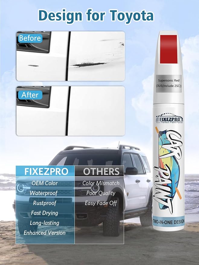 3U5/2SC Supersonic Red Car Touch Up Paint for Toyota, Color Match Auto Paint Repair Pen,Professional Car Scratch Repair Remover Pen Quick Drying, Easy to Use