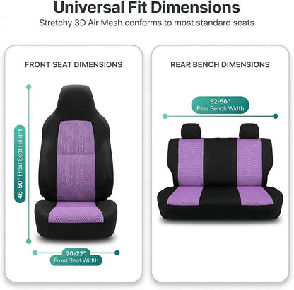 FH Group Automotive Full Car Seat Covers for SUV, Trucks, Sedan and More - Universal Fit Front High Back & Rear Solid Bench Design Interior Accessories - 3D Air Mesh Fabric Center Panel - Purple