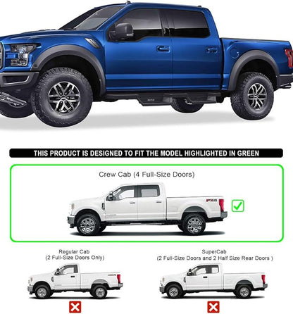APS Stainless Steel 6.5in Nerf Bars Pocket Steps Square Tube Rocker Guards Compatible with Ford F150 SuperCrew Cab & 17-25 F250 15-25