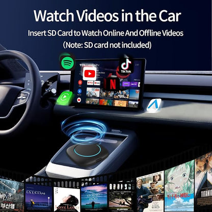 Wireless Carplay Adapter, Android Auto Adapter Plug and Play 2025 AI Box Carplay Support TF Card and SIM, Mini Car Play Video Box for Car Wired to Wireless Support Original Control