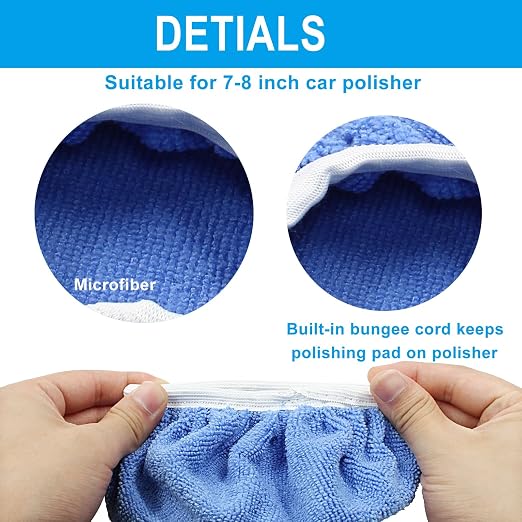 Bonsicoky 6 PCS Car Polishing Bonnet Buffing Pads - Soft Microfiber Buffing Pads Cover for 7" - 8" Car Polisher - Sky Blue