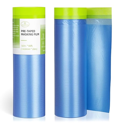 Tangibay Pre-Taped Masking Film for Painting - 56" x 66' Painters Plastic Sheeting for House & Automotive Paint, Tape and Drape for Covering Cars, Walls, Windows and Furniture Protection (2 Rolls)