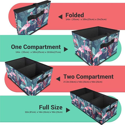 MIU COLOR Trunk Organizer, Car Trunk Organizer, Non-Slip Bottom, Sturdy Storage Organizer for SUV, Sedans, Van, Jeep, Grocery, Large 3 Compartments Car Organizer for Women, Flamingo 31.9"×12.6"×10.6"