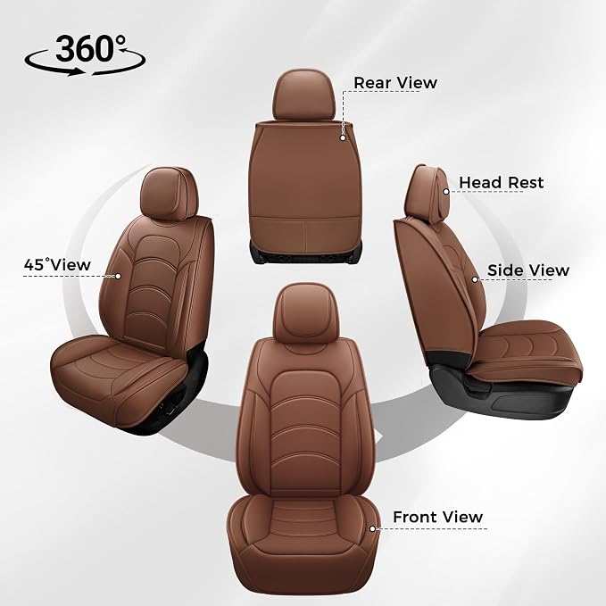 otoez Car Seat Covers Full Set, 5 Seats Waterproof Universal Leather Seat Cover for Cars, Front Rear Automotive Interior Protectors Full Coverage for Most Cars Sedens Trucks SUVs, Brown