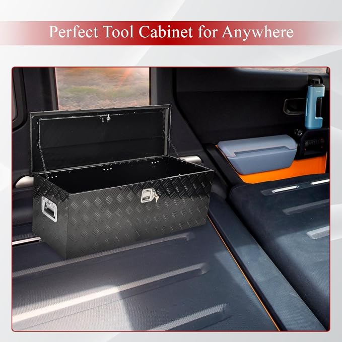 44'' Inch Aluminum Waterproof Storage Box (Truck Tool Box, Square, 15.5'' L x 44.5'' W x 15.6'' H, Black, Lockable, Unisex)