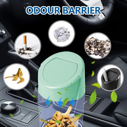 Hovom Mini Car Trash Can with Lid, Portable Garbage Can for Car, Leakproof Cup Holder Automotive Garbage Bin with 2 Rolls of Trash Bags, Small Trash Storage Can for Car Home Office(Light Green)