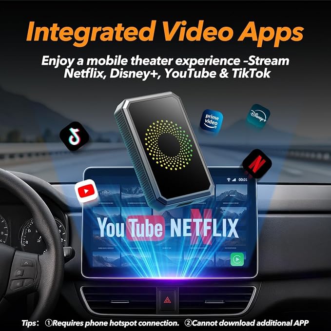 Wireless CarPlay Adapter Magic Video Box | 3-in-1 Stream Netflix YouTube TikTok with USB Drive for Wired CarPlay & Android Auto Cars