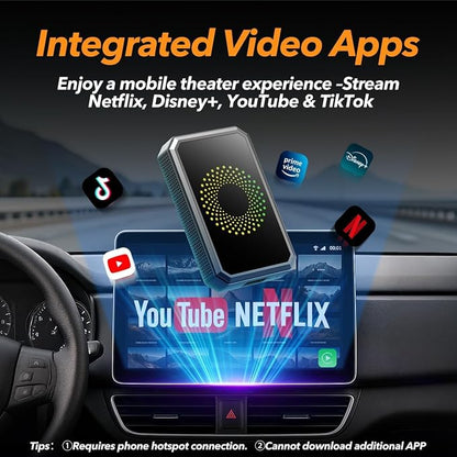 Wireless CarPlay Adapter Magic Video Box | 3-in-1 Stream Netflix YouTube TikTok with USB Drive for Wired CarPlay & Android Auto Cars