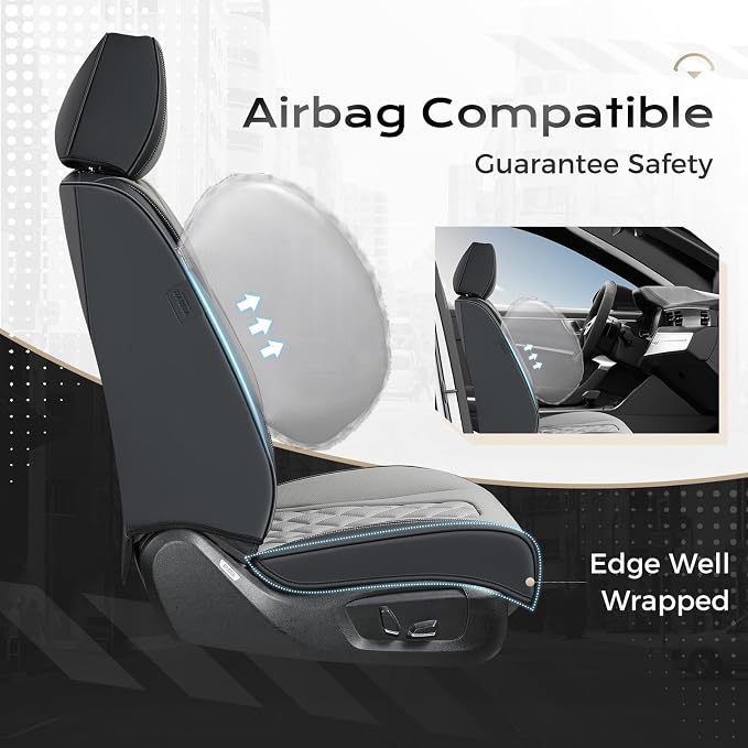 Coverado Car Seat Covers for Cars, Waterproof Automotive Seat Protectors, Leather Car Seat Covers Full Set, 5 Seats Driver Protectors Universal Fit for Cars SUVs, Trucks, Car Accessories - Black&Gray