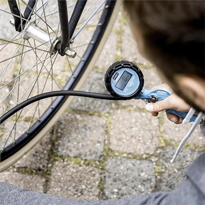 HAZET Tire Pressure Gauge 9041D-1 I Digital Display, Illuminated, Measuring Range: 0-174 psi, Hose Length: 15.75 Inches, Pressure Gauge Diameter: 2.48 Inches I Tire Pressure Gauge for Cars