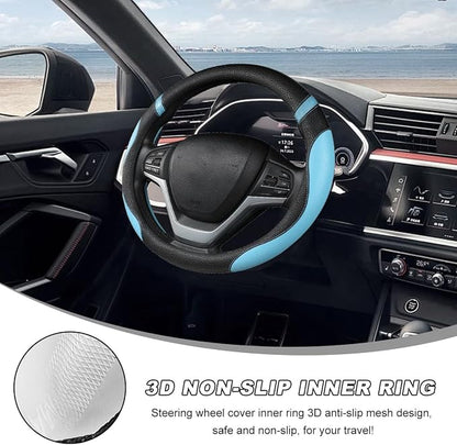 Car Steering Wheel Cover, 15 Inch Premium Leather Breathable Non-Slip Wheels Wrap, Universal Auto Comfortable Steering Wheel Protector for SUV Truck Van, Car Accessories (Blue)