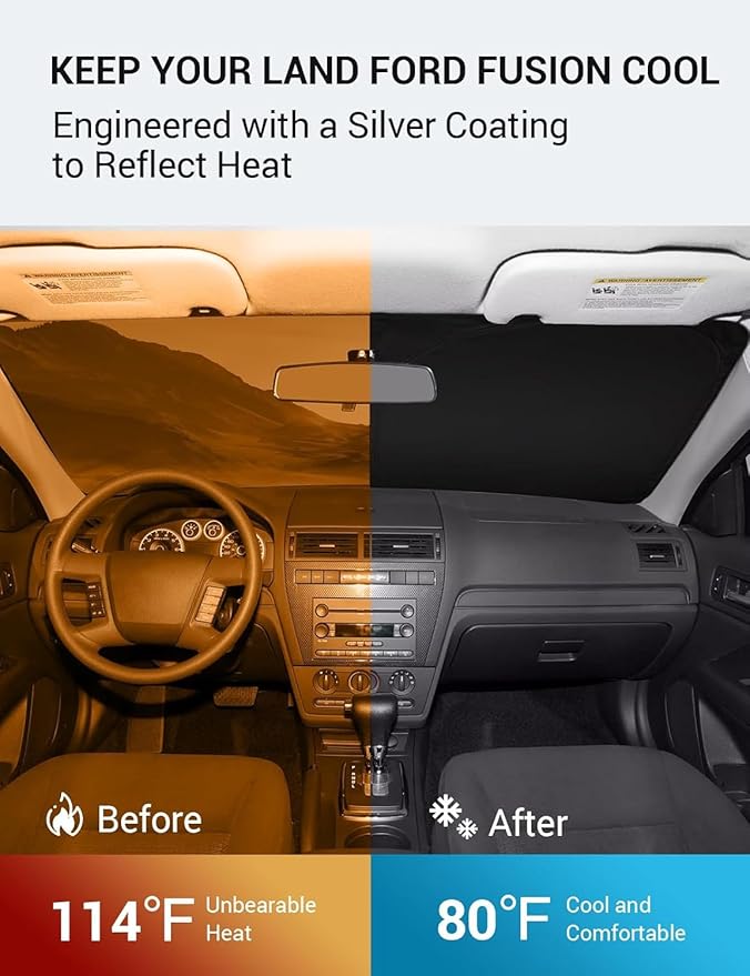 Proadsy 2026 Upgrade Windshield Sun Shade Custom Fit 2006-2012 Ford Fusion Foldable Front Sunshade Protector Sun Visor Blocks UV Rays Keep Car Cooler