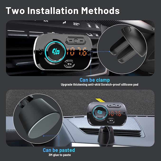 Bluetooth FM Transmitter for Car, Wireless Radio Adapter Car Music Player Receiver with Bluetooth FM Frequency Support Hands Free Call,Charger Dual USB Port,TF Card/AUX