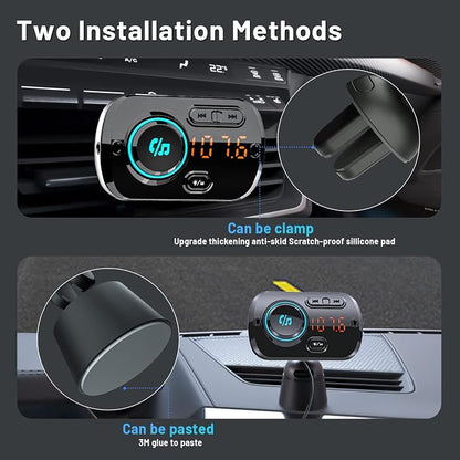 Bluetooth FM Transmitter for Car, Wireless Radio Adapter Car Music Player Receiver with Bluetooth FM Frequency Support Hands Free Call,Charger Dual USB Port,TF Card/AUX
