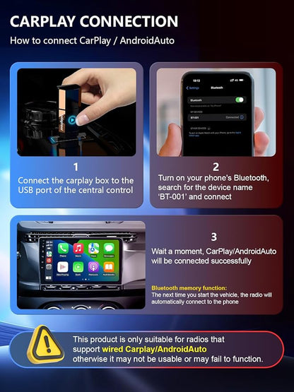 Lipstick Series (Built-in Magnet) Wireless Carplay/Android Auto Adapter for iPhone&Android Phone,Convert Wired to Wireless Dongle Adapter, Mini Size with USB&Type-C 2.0, Stable Control & No Delay