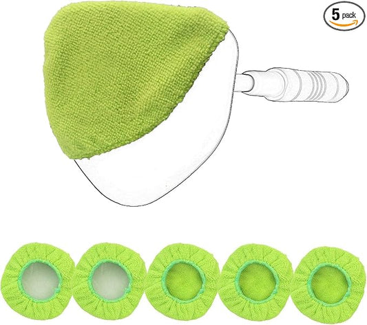 XINDELL 5 Pack Microfiber Pads – Replacement Heads Cover for Xindell Windshield Cleaner Tools. Washable & Reusable Triangle Pads (Green). Fits Window Reach Tool - Handle Not Included
