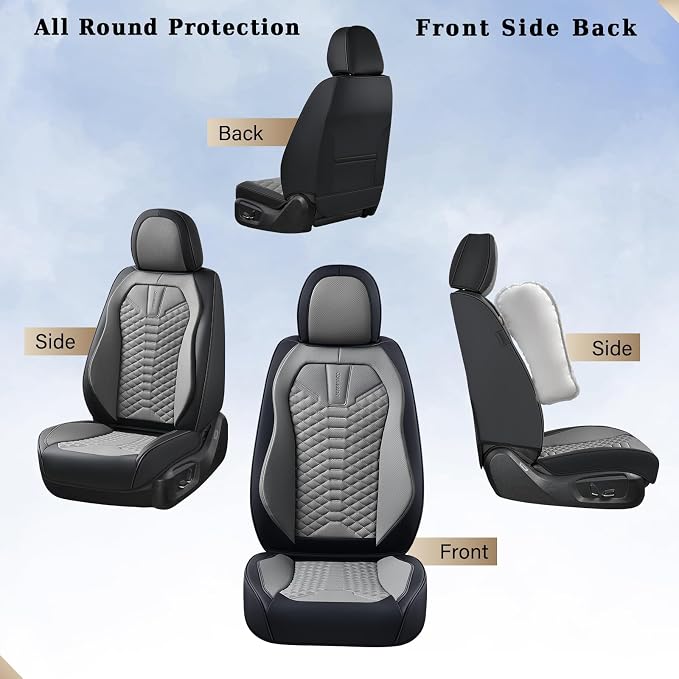 Coverado Car Seat Covers, Front Seat Cover, Waterproof Nappa Leather Seat Covers for Cars, 2 Pack Car Seat Protectors Driver Seat Cover, Automotive Seat Covers Universal Fit for Most Cars, Black&Gray